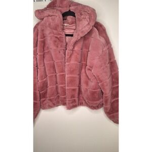 Stella Tweed Womens Rose Pink Faux‎ Fur Quilted Hooded Bomber Jacket XL